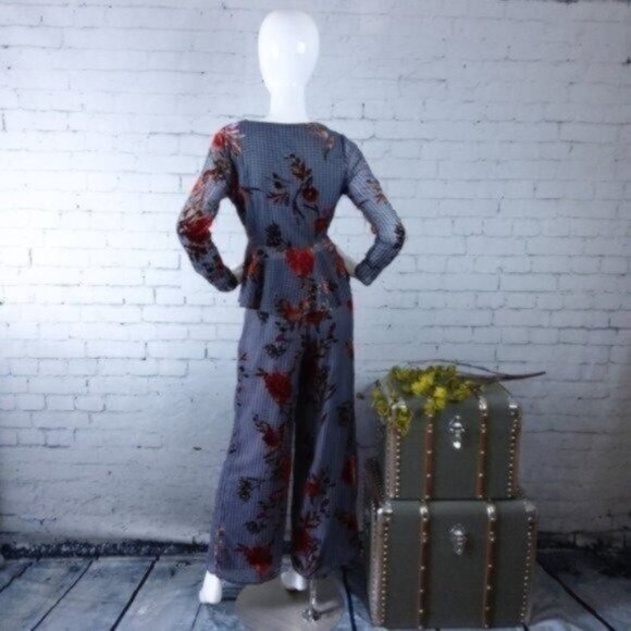 Sage The Label By Your Side Floral And houndstooth 2-Piece Pants Set Gray Size S - Picture 3 of 6